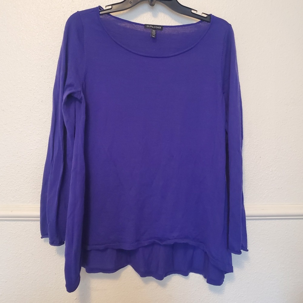 Eileen Fisher Purple Italian Yarn Long Sleeve High Low Tunic Sweater Womens M